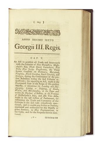(AMERICAN REVOLUTION--1776.) Volume of British Parliamentary acts.